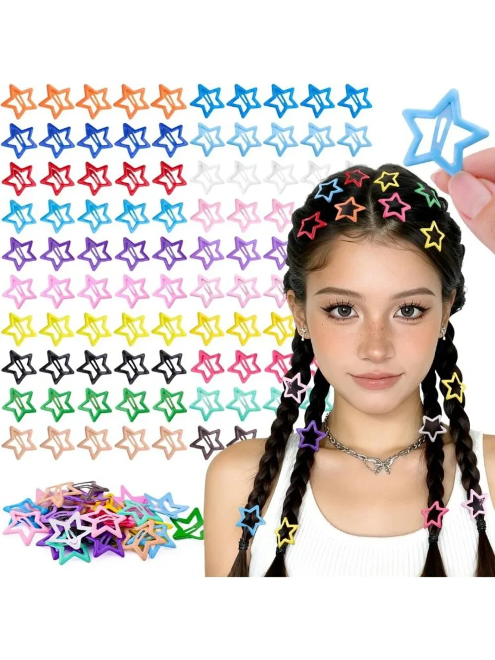 100PCS Colorful Star Hair Clips - Y2K Trendy 1.18